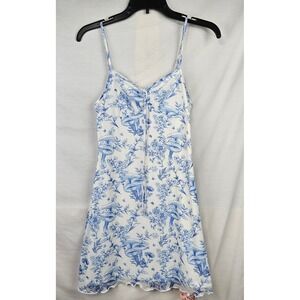 Shein Blue Toile Mushroom Print Mini Dress Tie Front Spaghetti Strap M Fairy